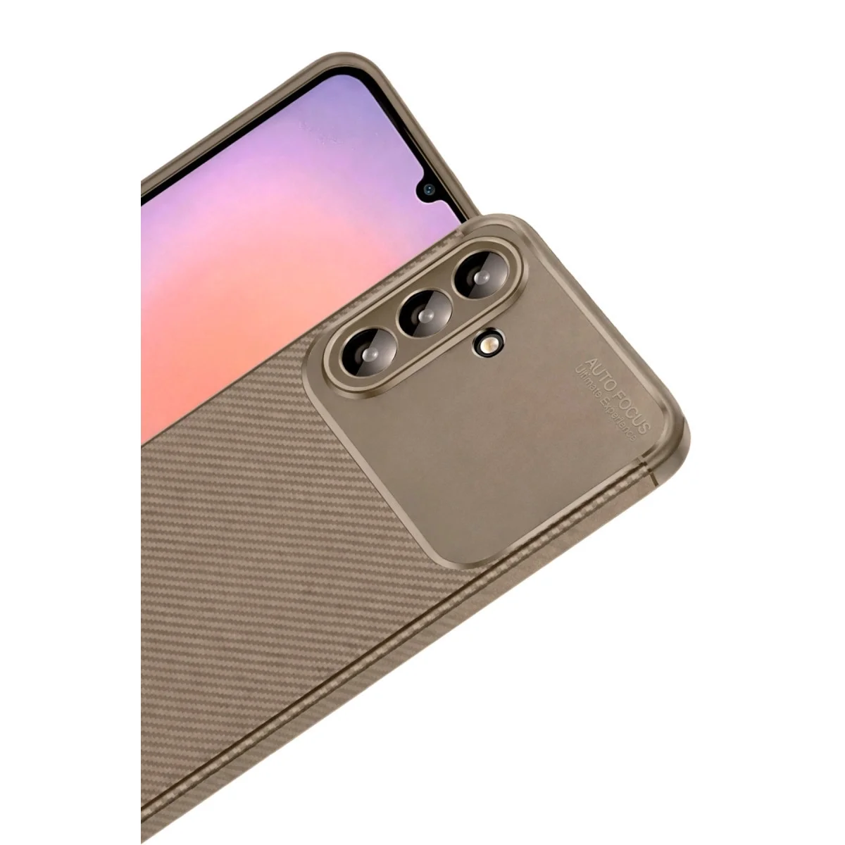 Samsung Galaxy A56 Kılıf Auto Focus Karbon Kapak - Kahverengi görsel 2
