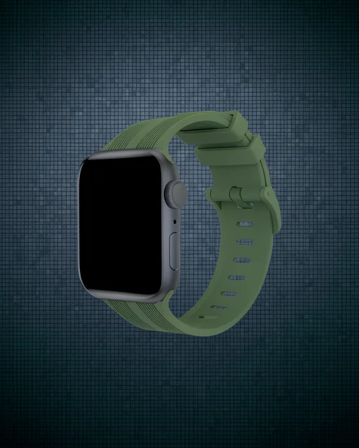 Apple Watch 38mm Kr408 Çizgili Silikon Kordon - Koyu Yeşil
