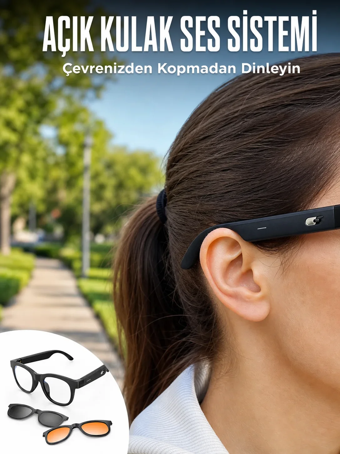 Yapay Zekâ Destekli Akıllı Bluetooth Gözlük Açık Kulak Ses Siste Günlük Kullanıma Uygun Hafif Tasarım