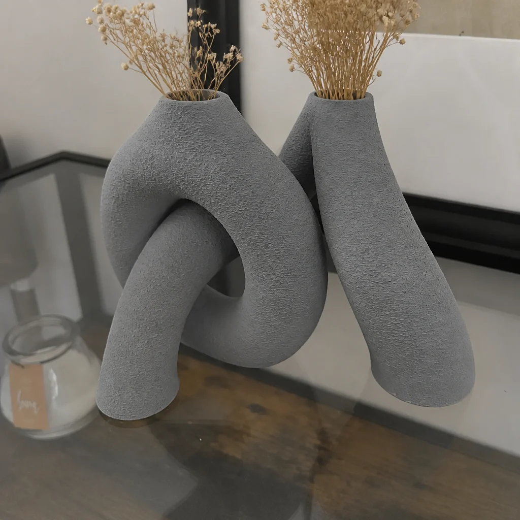 3D Baskı Interlocking Vazo - İç İçe Geçen Dekoratif Vazo-Gri görsel 3