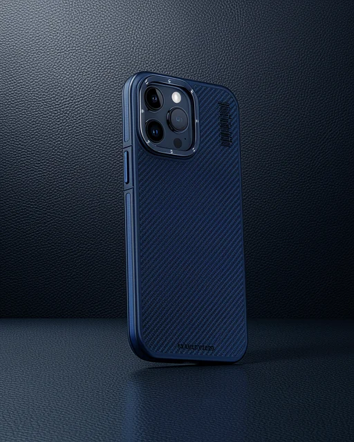 Joko Apple İphone 15 Pro Max Kılıf Aramid 600d Kevlar Karbon Fiber Magsafe Kapak - Lacivert