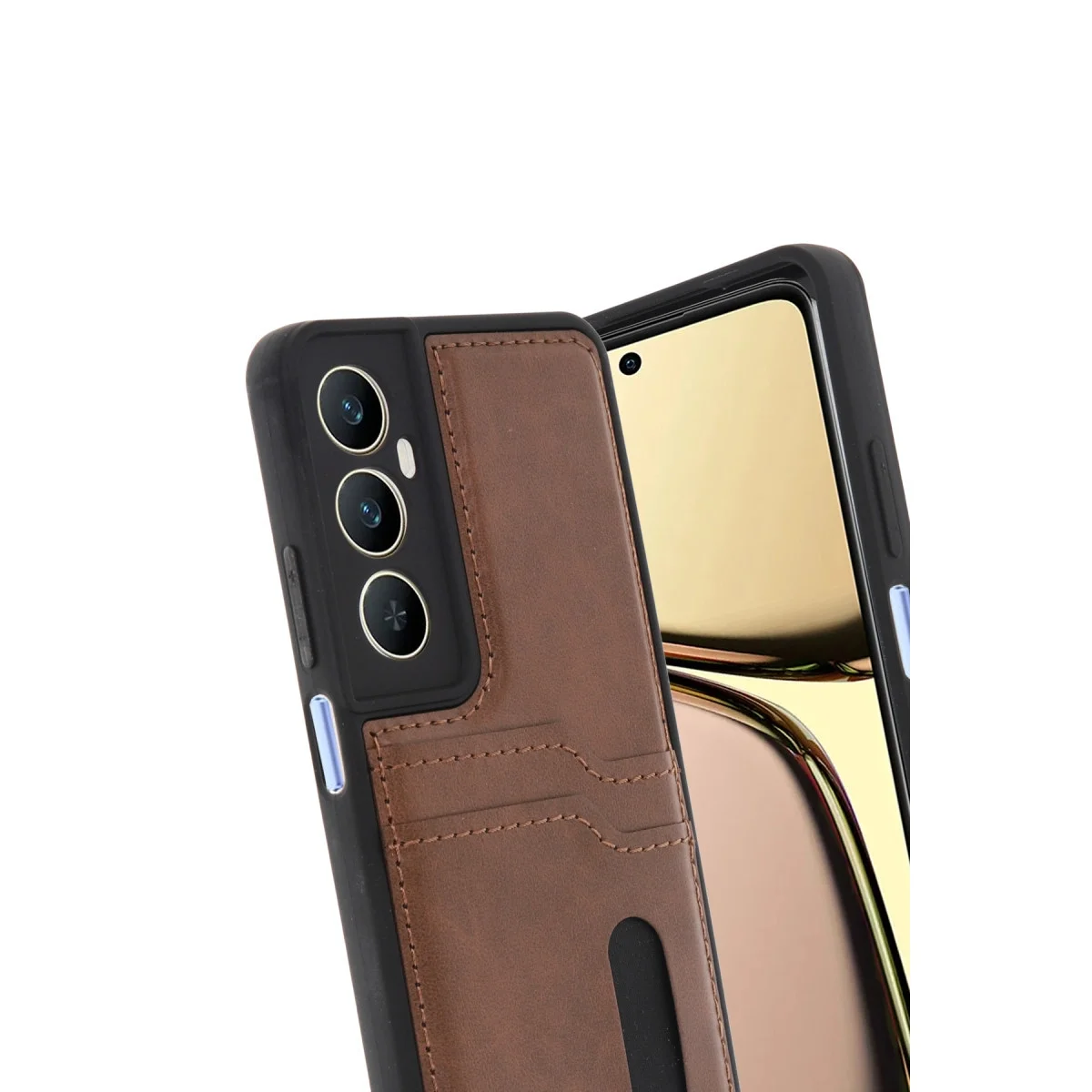 Realme C65 Sara Kartvizitli Deri Kılıf - Taba görsel 3