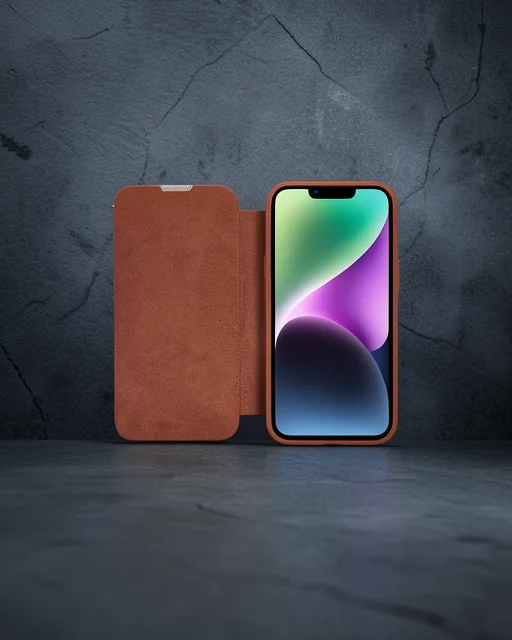 Apple İphone 13 Pro Max Kılıf Dolpin Kapaklı - Kahverengi