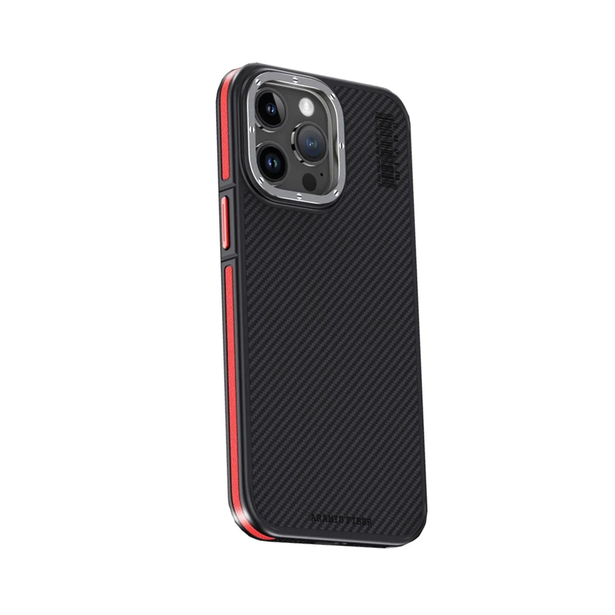 Joko Apple iPhone 15 Pro Kılıf Aramid 600D Kevlar Karbon Fiber Magsafe Kapak - Kırmızı