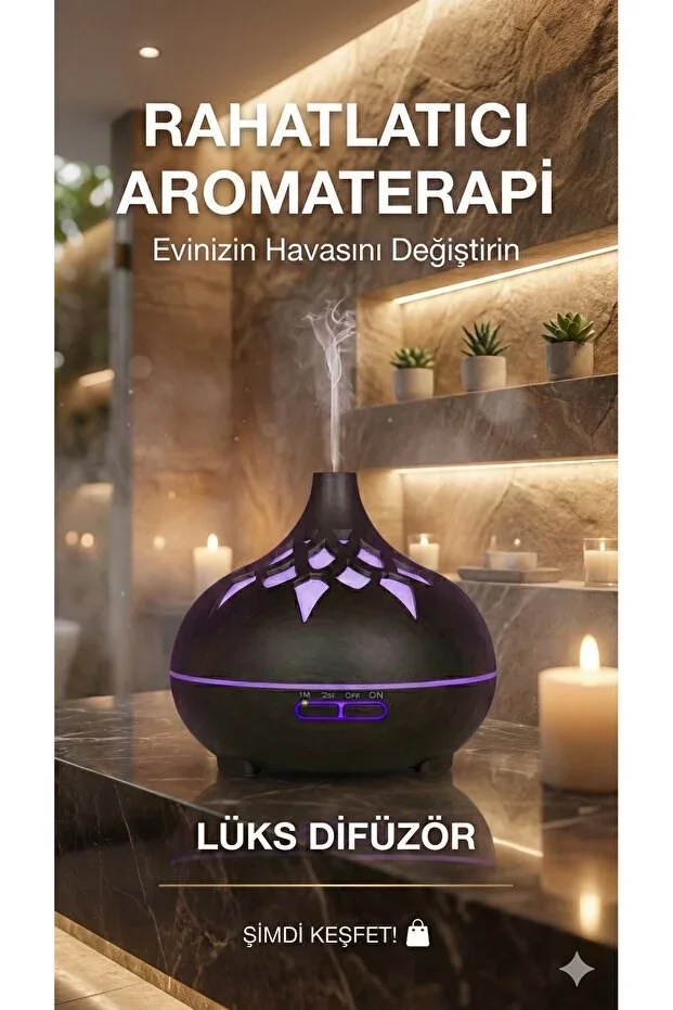Aroma Difüzör Gece Işığı 7 Led DESENLİ Nemlendirici Kumandalı Buhar Makinesi 550 ml görsel 2