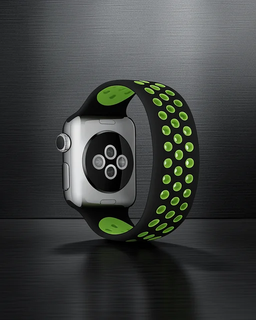 Apple Watch 42mm Ayarlı Delikli Silikon Kordon - Siyah-yeşil