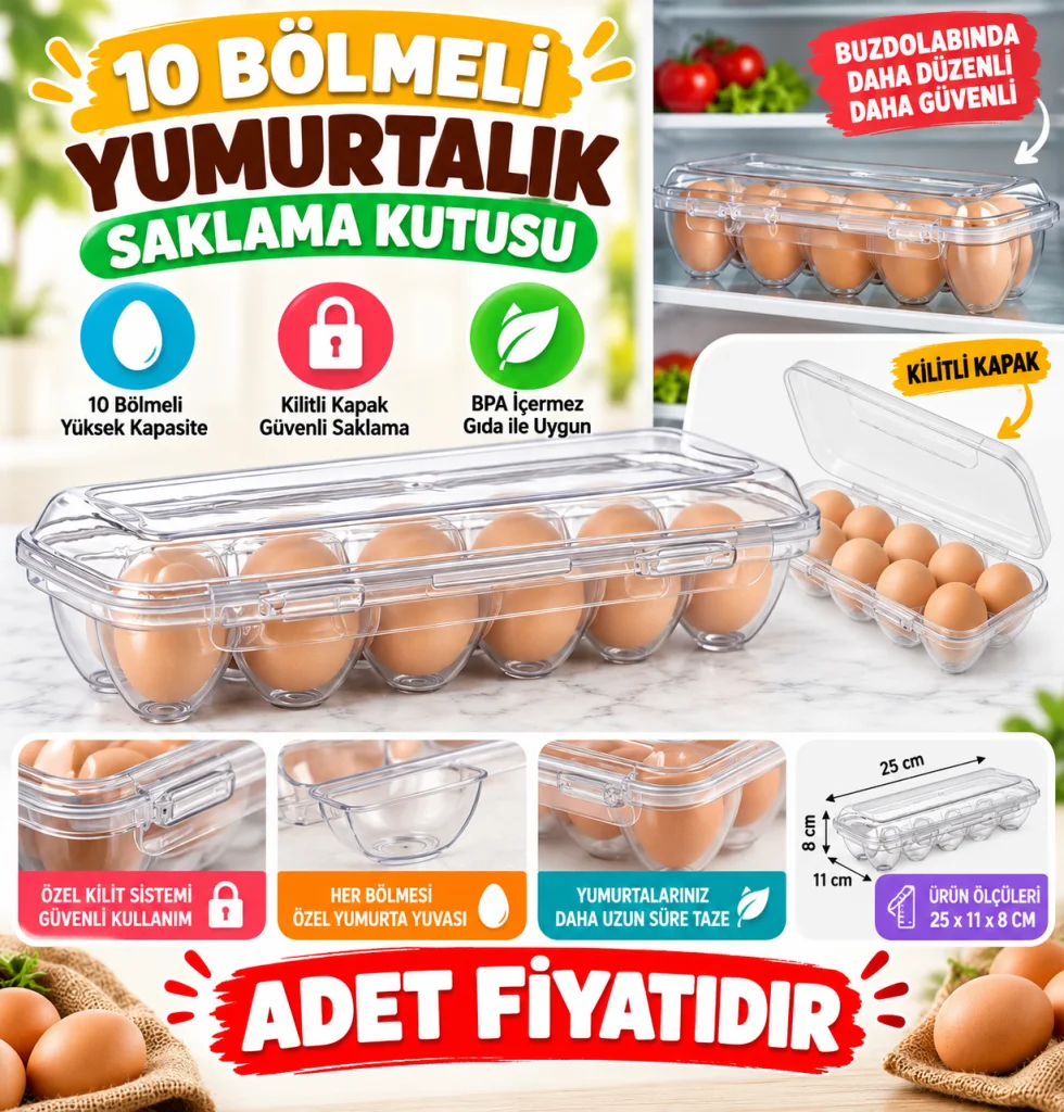 10 Bölmeli Kilitli Kapaklı Yumurtalık Saklama Kutusu YU110 (adet fiyatıdır)