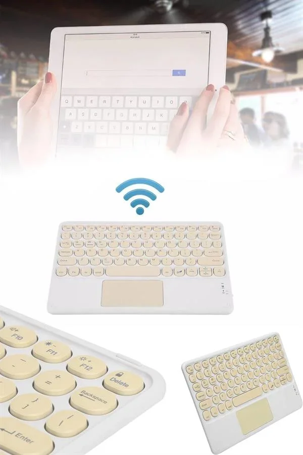 Android ve İOS Uyumlu Bluetooth Klavye Touchpad Slim Kablosuz Wifi Q Klavye görsel 5