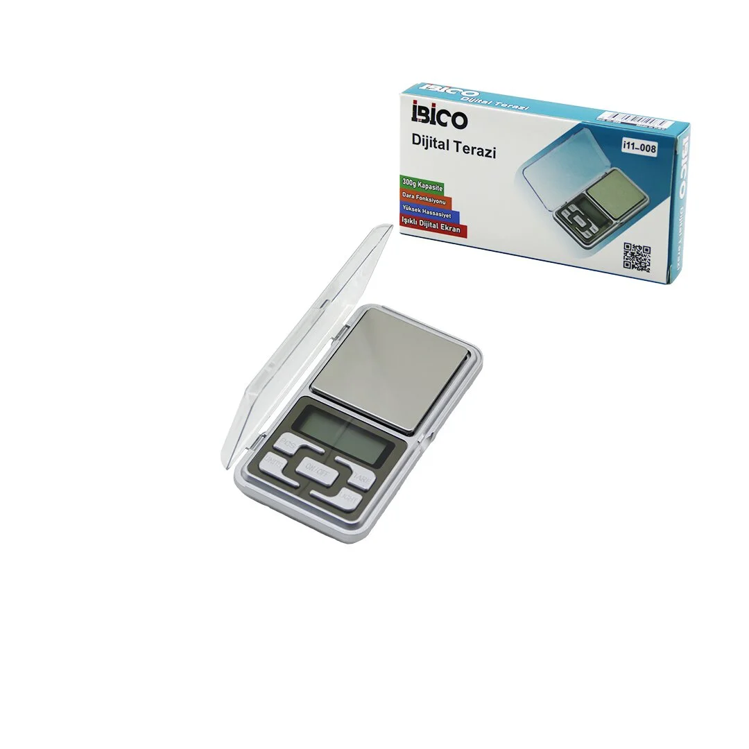 MİNİ=6X12CM Hassas Tartı - Terazi 300GR/0.01GR Şeffaf Pls.kapaklı - Pilli= 2PCS İnce