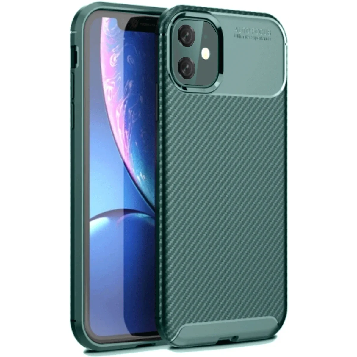 Apple iPhone 11 Kılıf Auto Focus Karbon Kapak - Koyu Yeşil