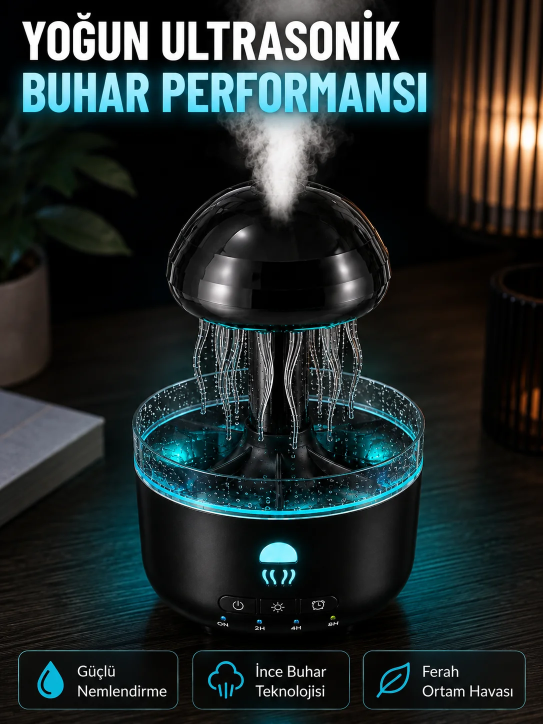 Ultrasonik Denizanası Hava Nemlendirici Sessiz Çalışan RGB Ortam Işıklı Aromaterapi Difüzörü