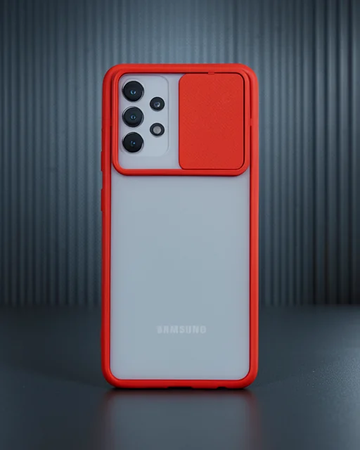 Samsung Galaxy A52 Kılıf Palm Buzlu Kamera Sürgülü Silikon - Kırmızı
