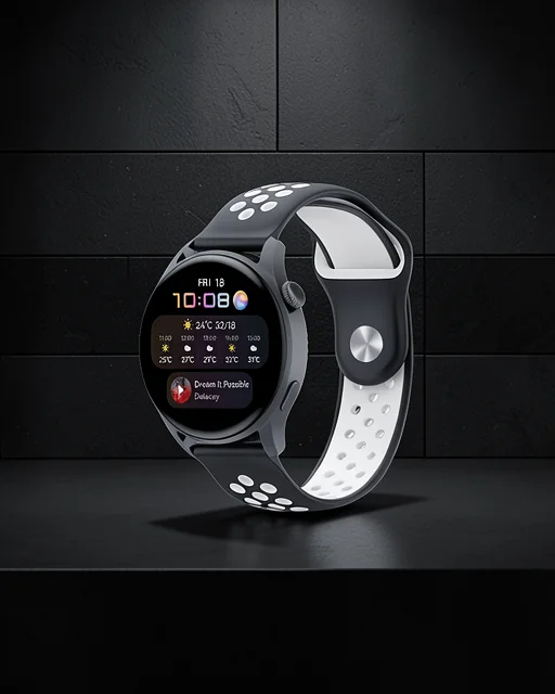Watch 20mm Spor Delikli Kordon - Siyah-beyaz
