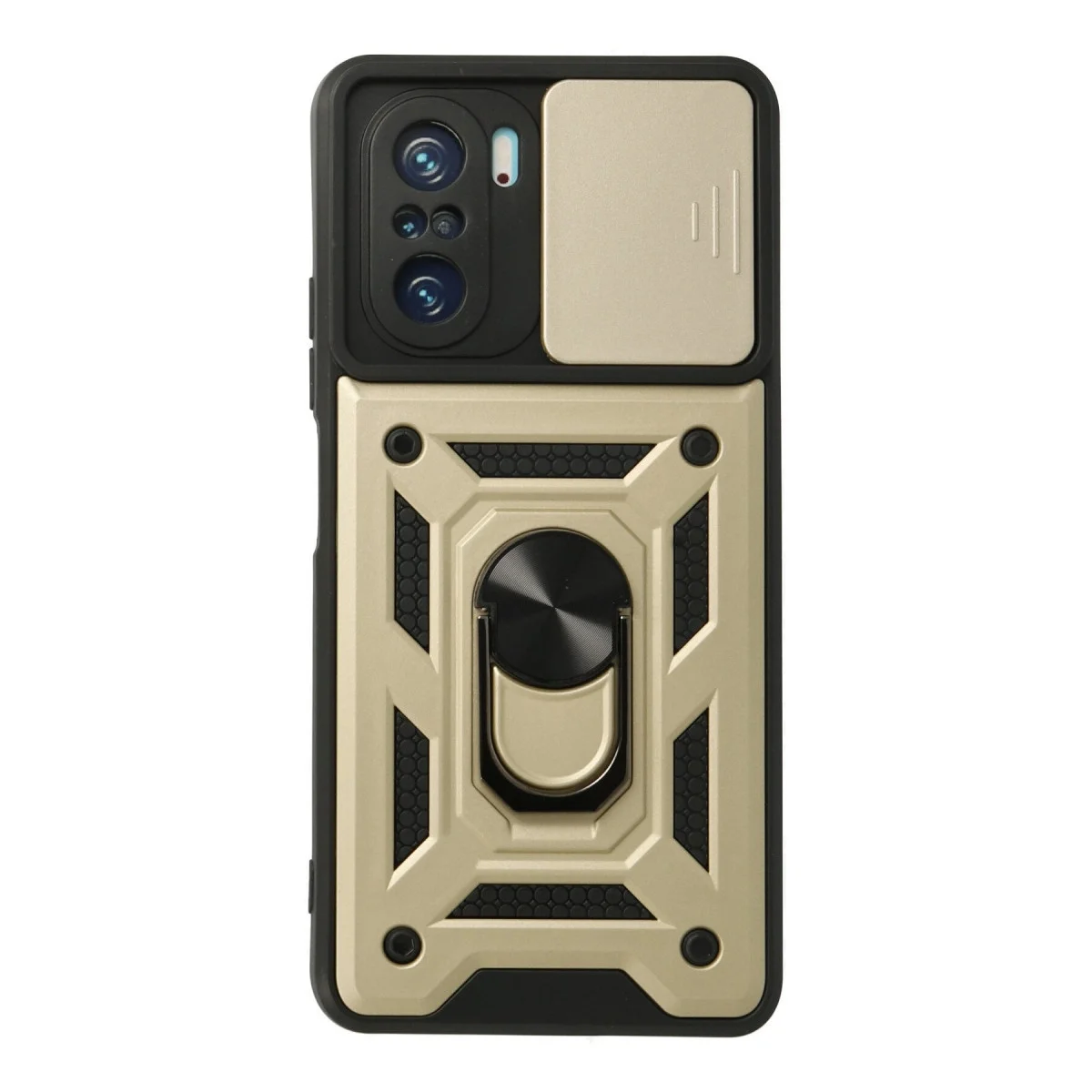 Xiao Poco F3 Kılıf Pars Lens Yüzüklü Silikon - Gold