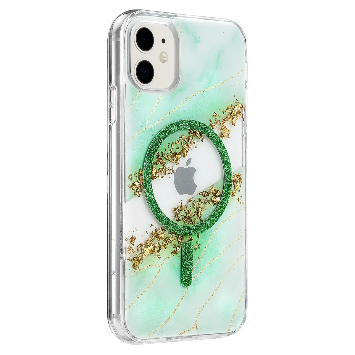 Onegif Apple İphone 11 Lotus Simli Magsafe Kapak - Yeşil görsel 2