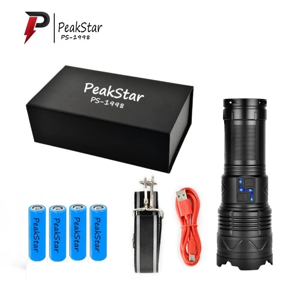 PS-1998 Ultra Parlak Su Geçirmez Zoomlu Güçlü 200W 30000 Lümen Şarjlı Bekçi Avcı Kamp El Feneri görsel 2