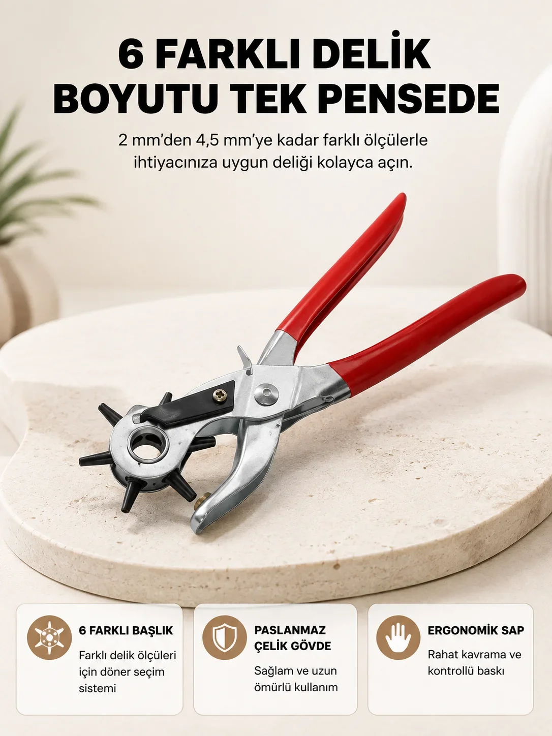 Delme Pensesi 6 Başlıklı Çok Amaçlı Paslanmaz Çelik Ergonok