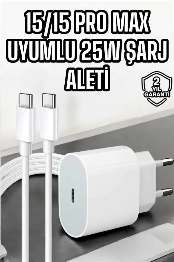 İOS Uyumlu Type-C Girişli Hızlı Şarj 15/15 Pro Max Adaptör ve Kablosu görsel 2