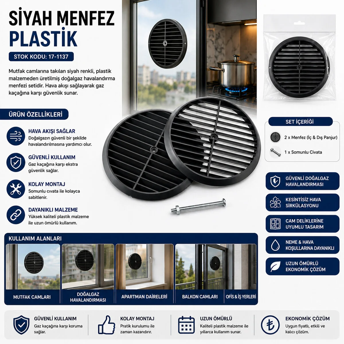 Siyah Menfez Plastik görsel 3