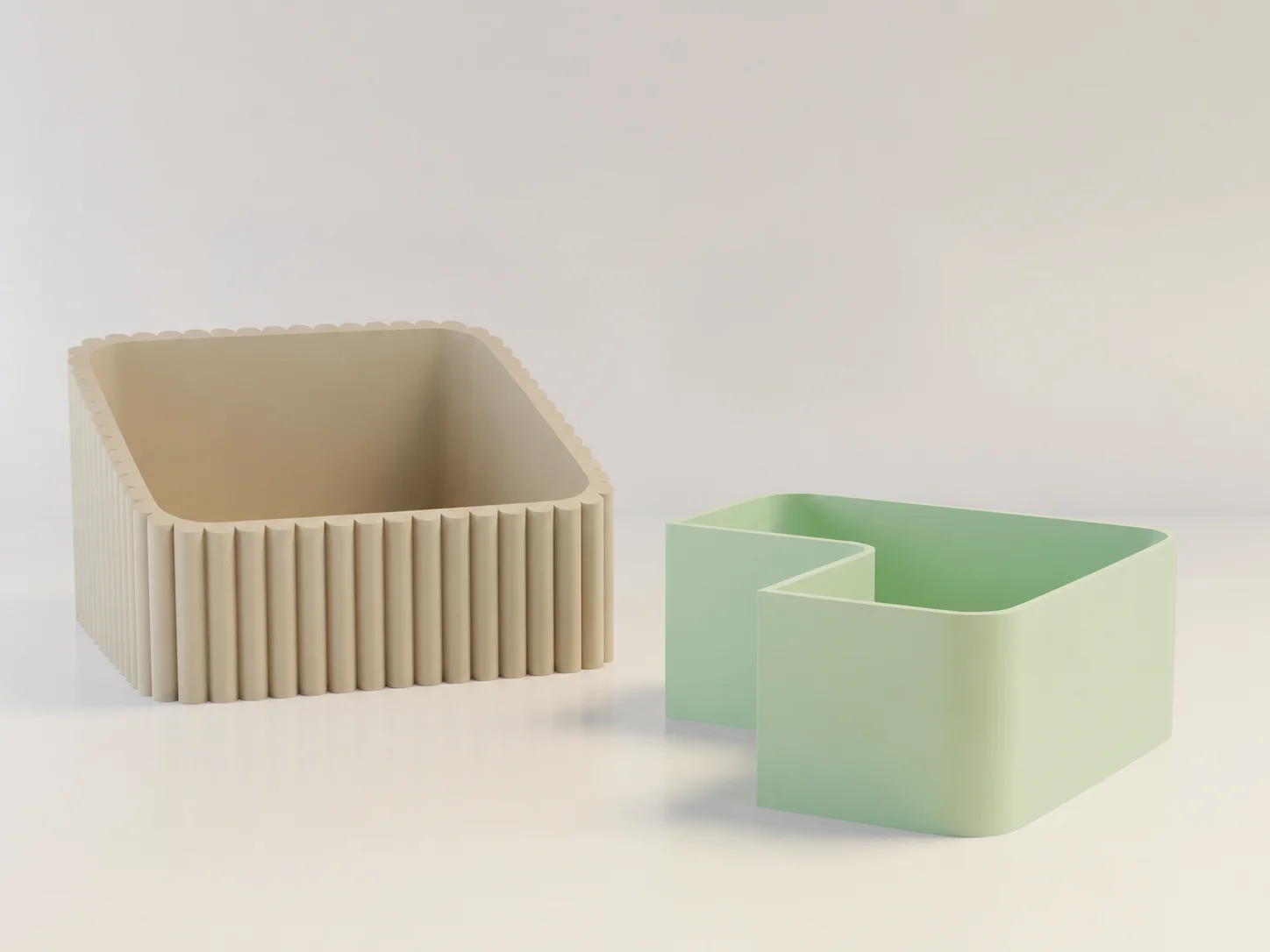 3D Baskı Fıstık Kasesi - Çift Hazneli Kabuk Ayırıcı Sunum Kasesi - Bej Mint görsel 2