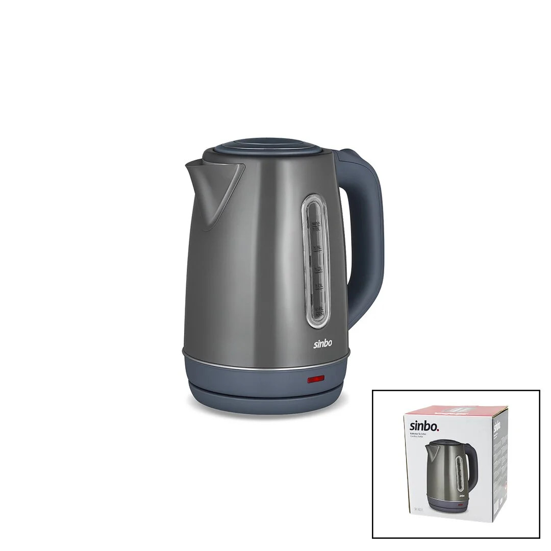 Gri Çelik Kettle Su Isıtıcısı Kablosuz Kullanım 1.8LT 360 Derece Dönebilme Otomatik Kapanma SK-8031
