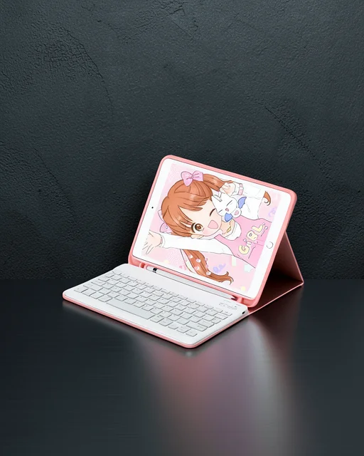 Apple İpad Pro 12.9 (2024) Kılıf Kc01 Smart Klavyeli Tablet Kılıfı - Pembe
