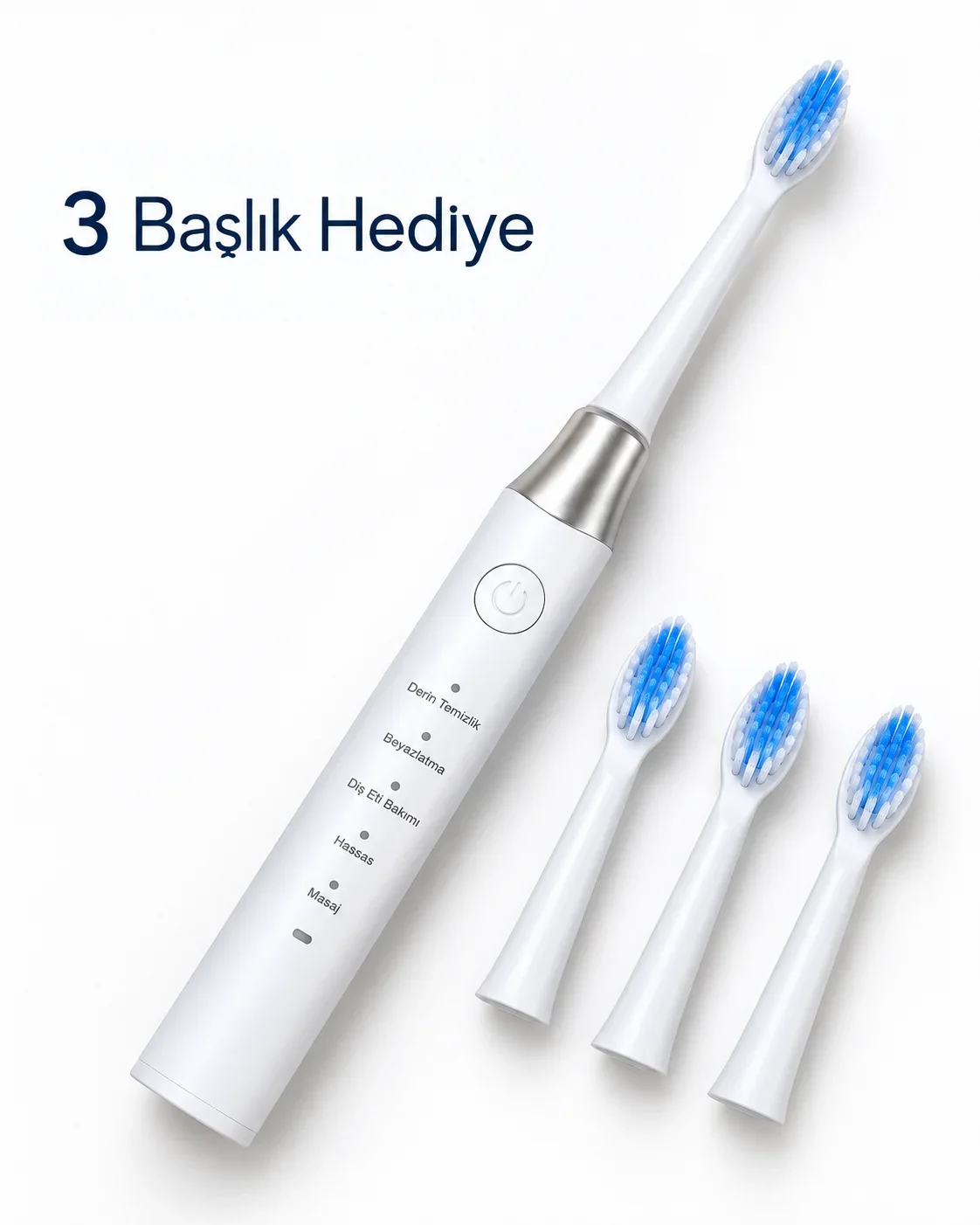 5 Çalışma Modlu Beyaz Elektrikli Diş Fırçası 3 Yedek Başlık Hediyeli görsel 3