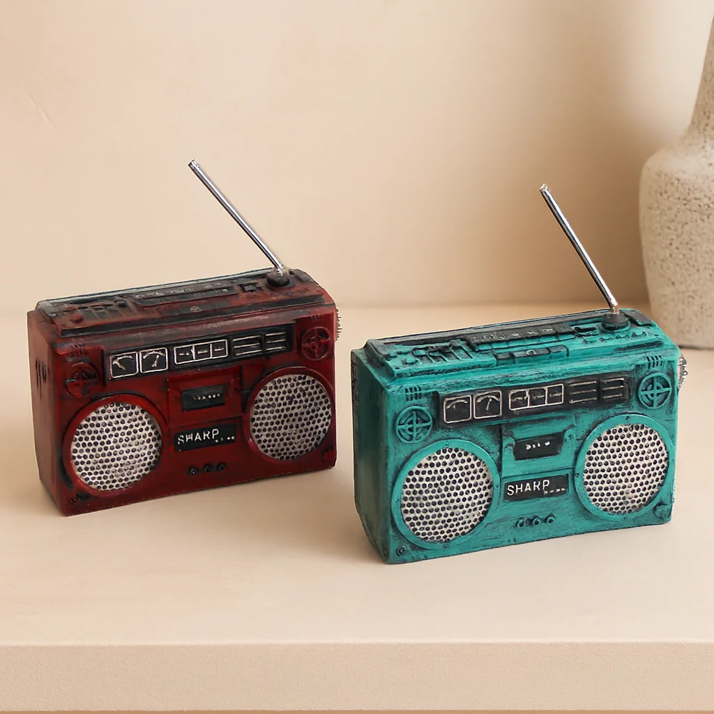 Vintage Radyo Dekoratif Reçine Kumbara 17x17x5.5 cm görsel 2