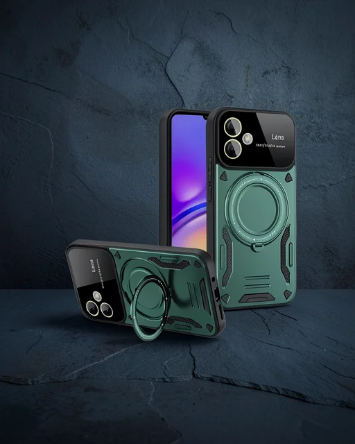 Samsung Galaxy A05 Kılıf Joy Lens Standlı Kapak - Koyu Yeşil