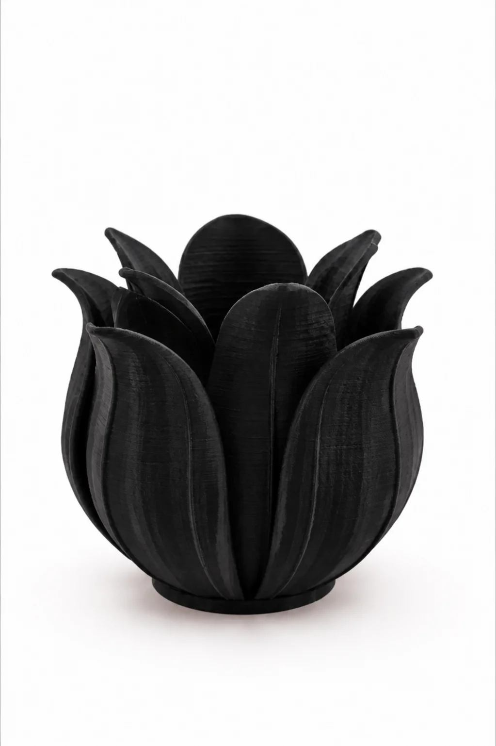 3D Baskı Lotus Yapraklı Vazo - Dekoratif Çiçeklik-Siyah görsel 3