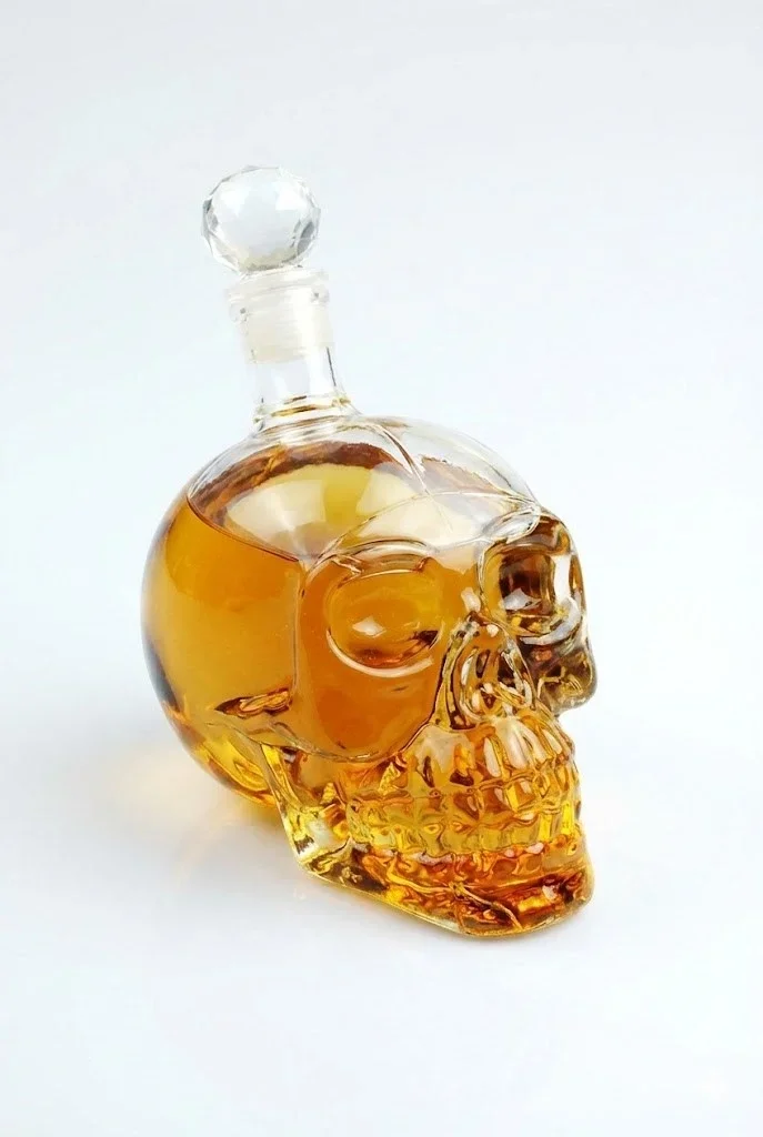 Crystal Head Kuru Kafa Cam Şişe Viski Likör Hediyelik Sürahi (1000 ML)