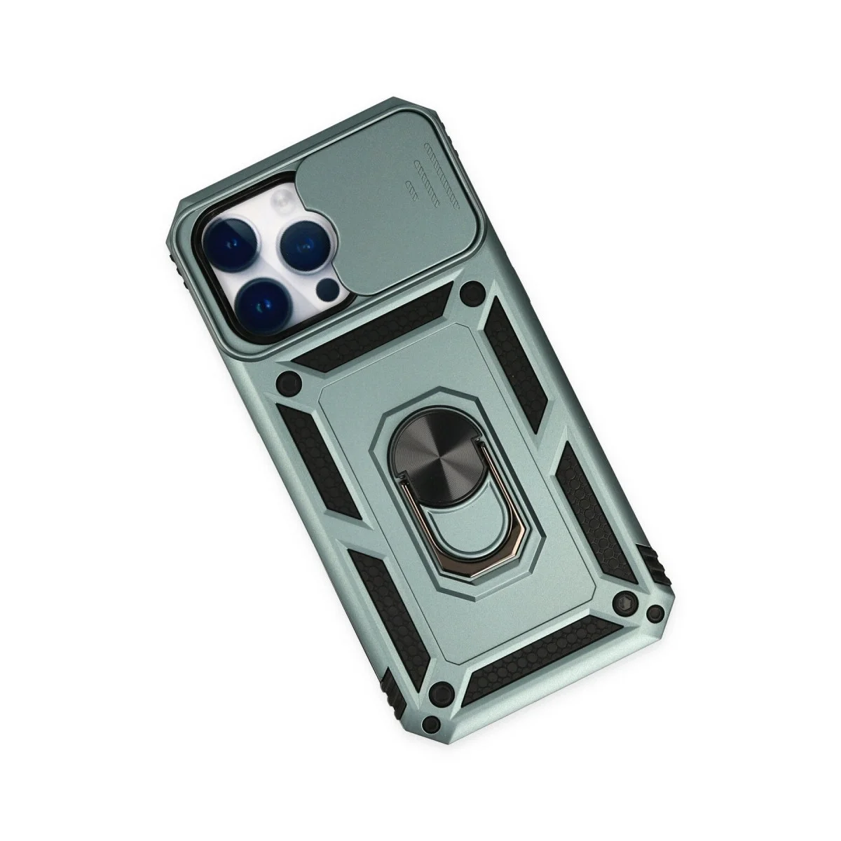 Apple İphone 14 Pro Max Kılıf Pars Lens Yüzüklü Silikon - Yeşil görsel 3