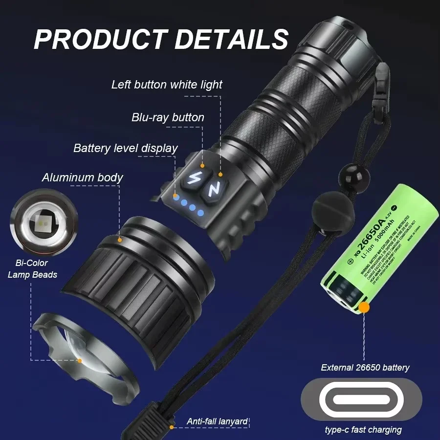 BD-14 10W TG LED Alüminyum Alaşımlı Zoomlu Type-C Şarjlı El Feneri görsel 8