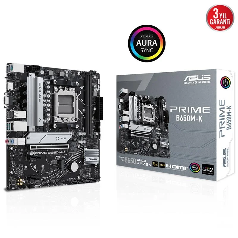 Prıme B650M-K DDR5 6400MHZ 1XVGA 1XHDMI 2XM.2 Usb 3.2 Matx AM5 ( AM5 9000/8000/7000 Serileri İle Uyumlu)
