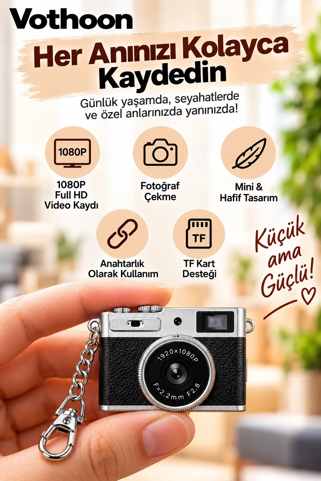 Mini Retro Dijital Kamera 1080P Full HD Fotoğraf & Video Çekimi LCD Ekran Mini Kamera TF Kart Destekli görsel 3