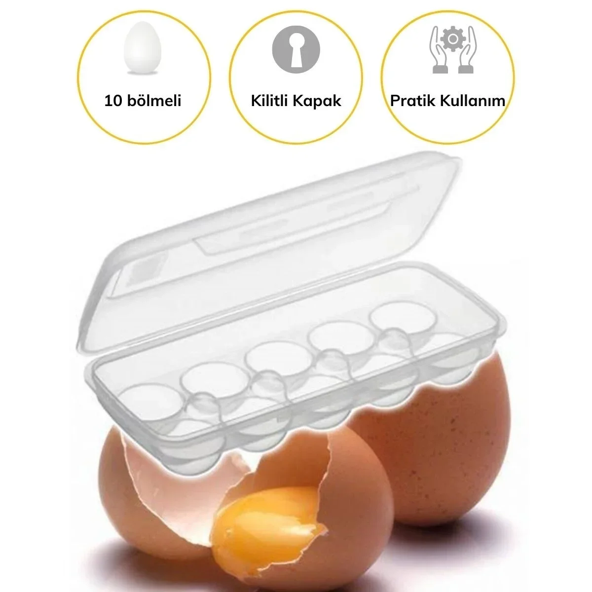 10 Bölmeli Kilitli Kapaklı Yumurtalık Saklama Kutusu YU110 görsel 3