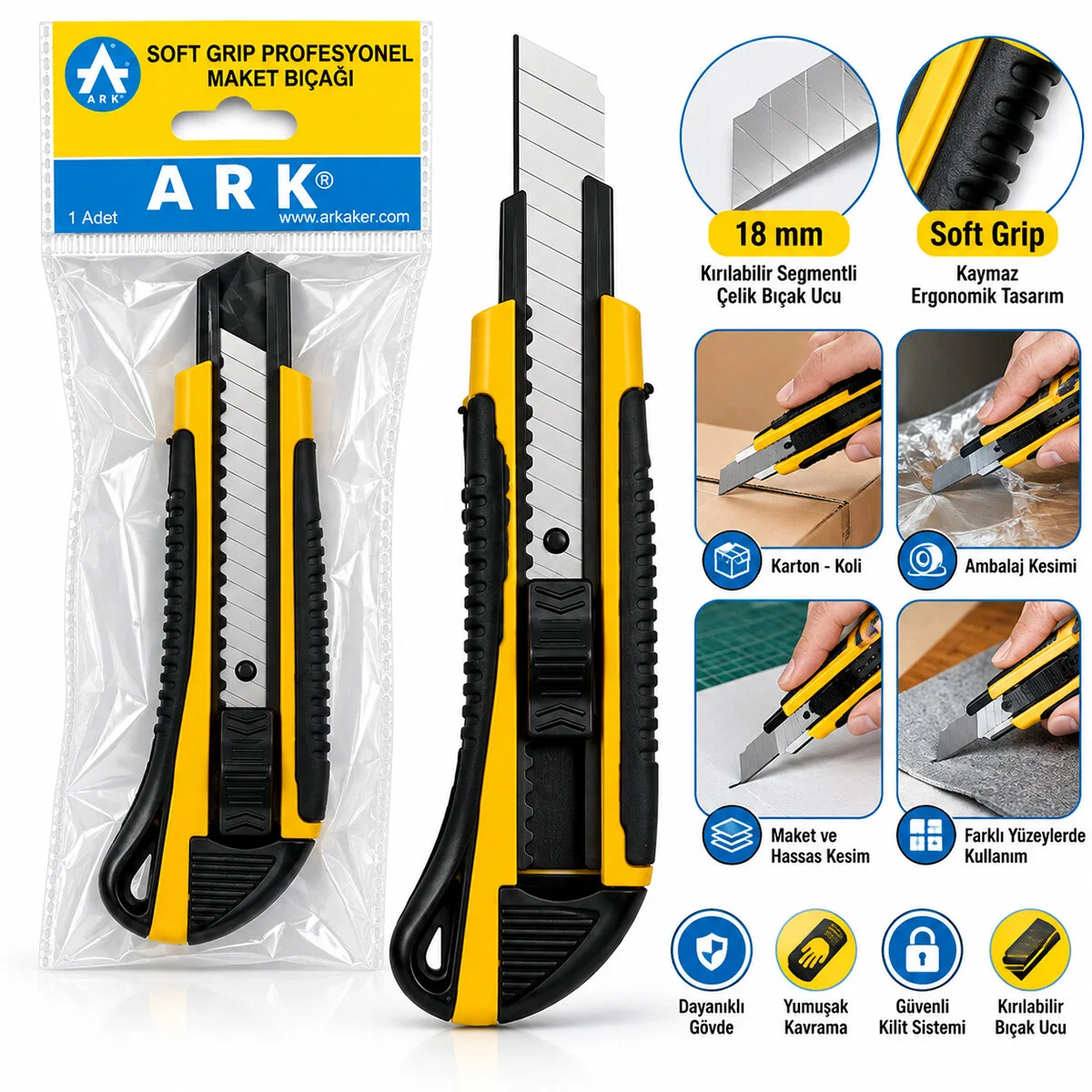 24 Adet Lüx Plastik Grip Falçata Maket Bıçak 18MM Çelik Bıçak görsel 3