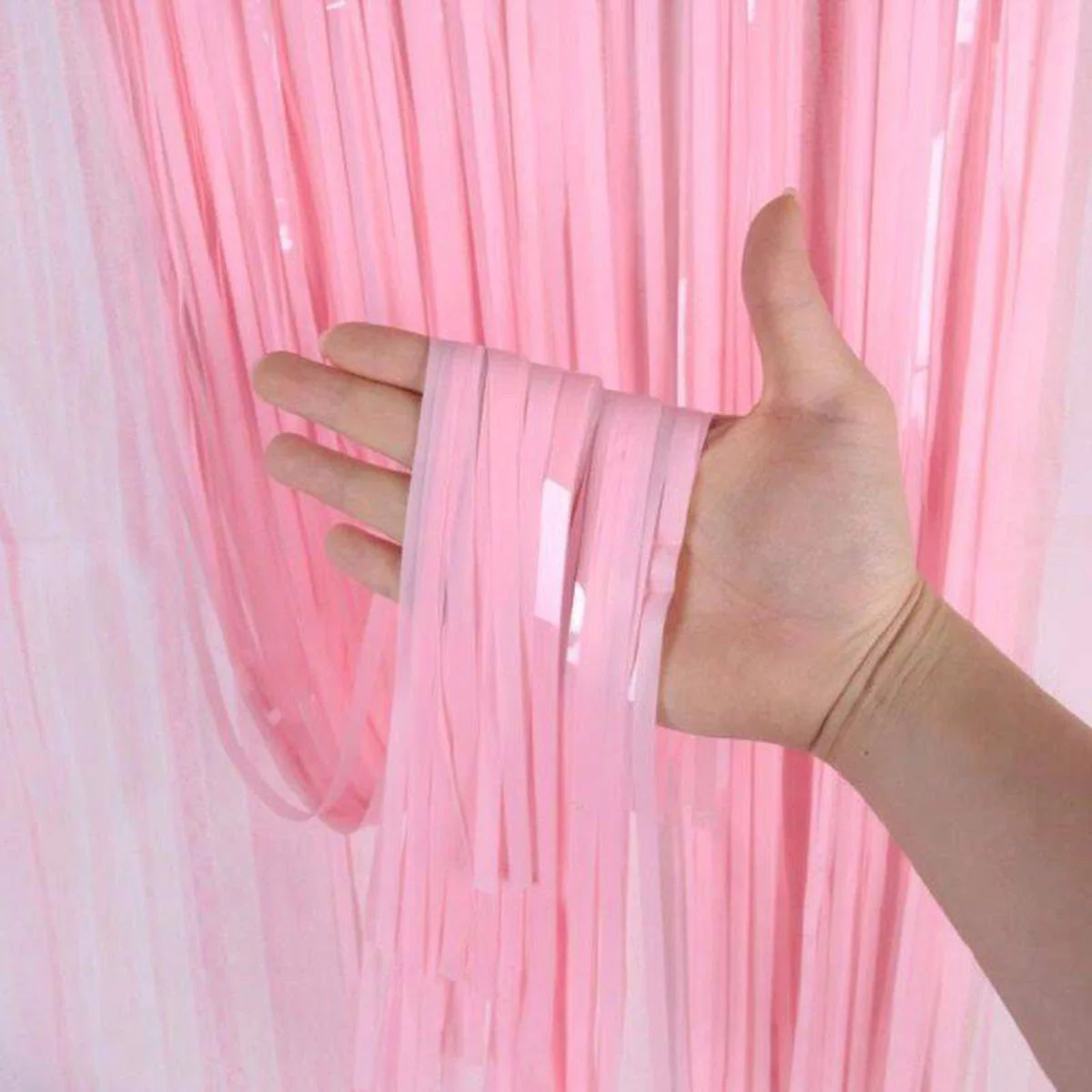 Soft Pembe Püsküllü Kapı Perdesi - Parti, Baby Shower, Cinsiyet Partisi 1x2 m görsel 2