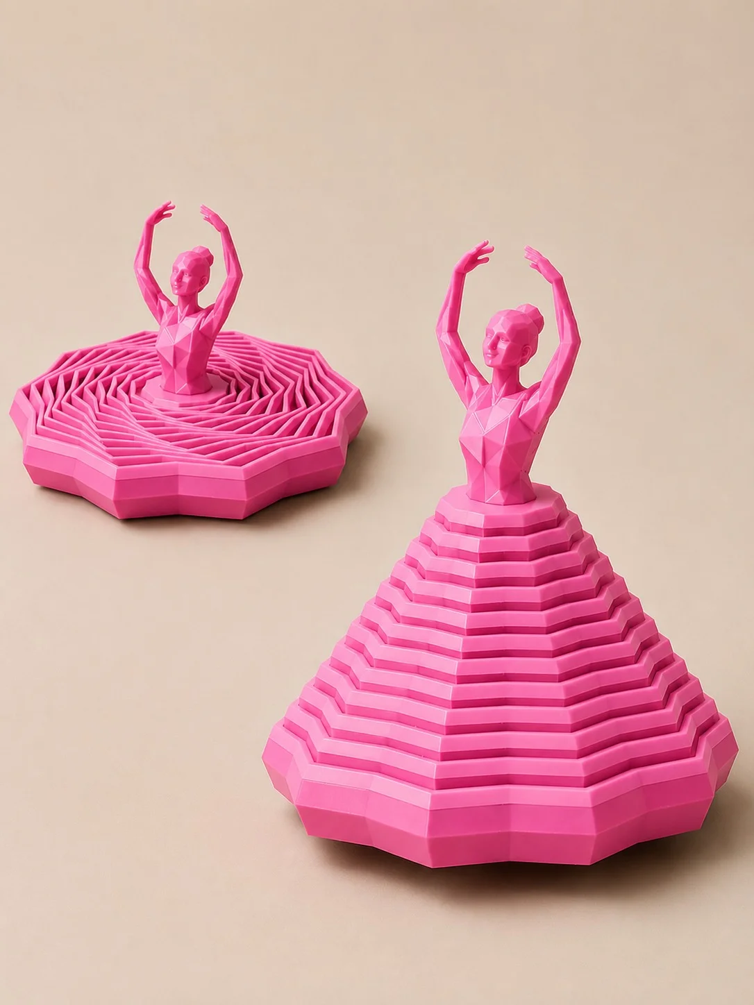 3D Baskı Balerin Figürlü Fidget Oyuncak - Hareketli Optik İllüzyon Masa Dekoru-Pembe