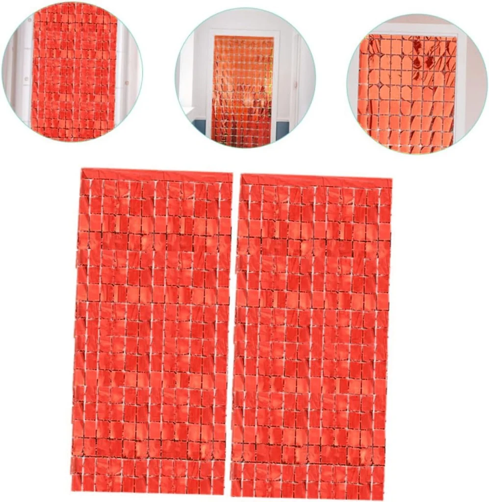 NessiWorld Ekstra Metalize Kırmızı Renk Disko Dikdörtgen Kesim Kapı Perdesi Dekorasyon 1x2 Metre görsel 3