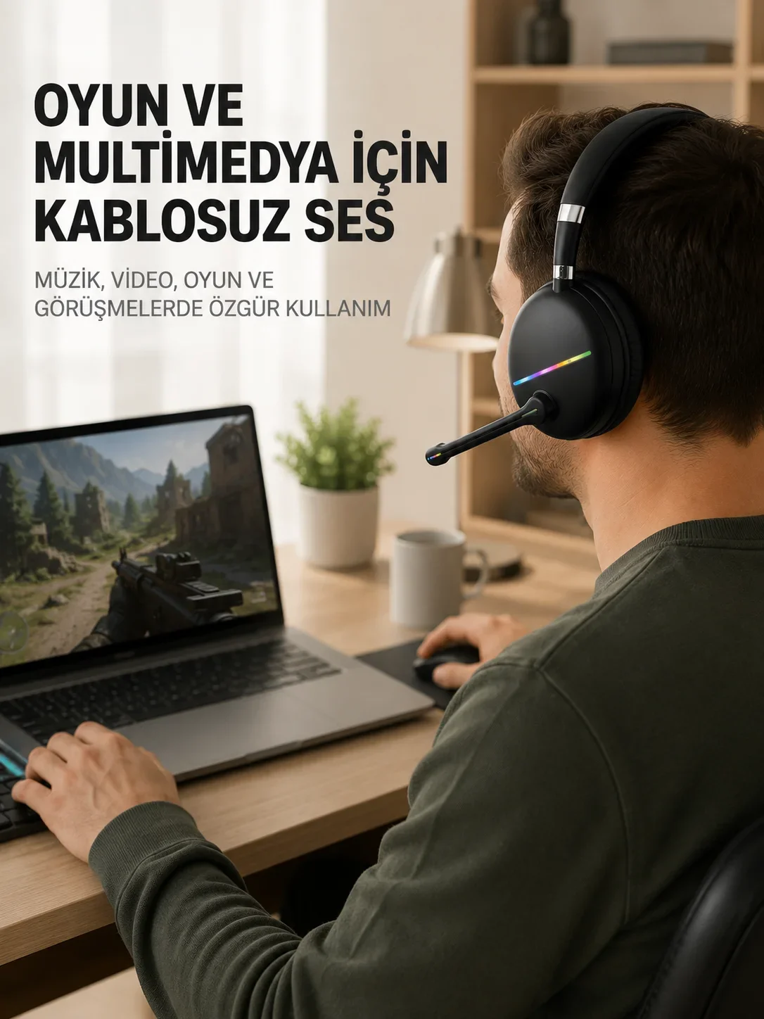 Bluetooth 5.0 RGB Işıklı krofonlu Kablosuz Kulak Üstü Kulaklık
