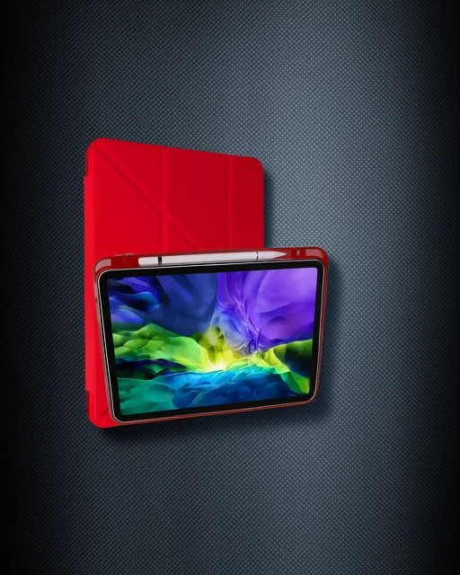 Apple İpad Pro 11 (2024) Kılıf Kalemlikli Mars Tablet Kılıfı - Kırmızı