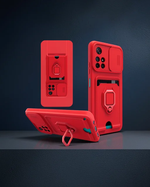 Xiaomi Redmi Note 11t Kılıf Zuma Kartvizitli Yüzüklü Silikon - Kırmızı