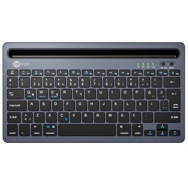 Lenovo Lecoo BK100 Bluetooth V3.0 Çoklu Cihaz Uyumlu Şarj Edilebilir Kablosuz Gri Türkçe Q Klavye görsel 2