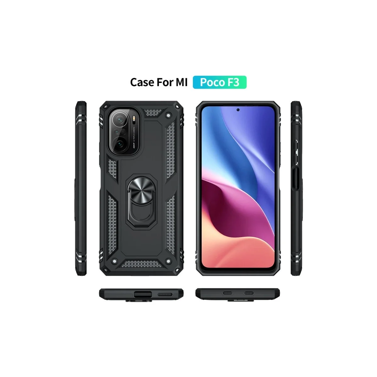 Xiaomi Poco F3 Kılıf Sofya Yüzüklü Silikon Kapak - Siyah görsel 3