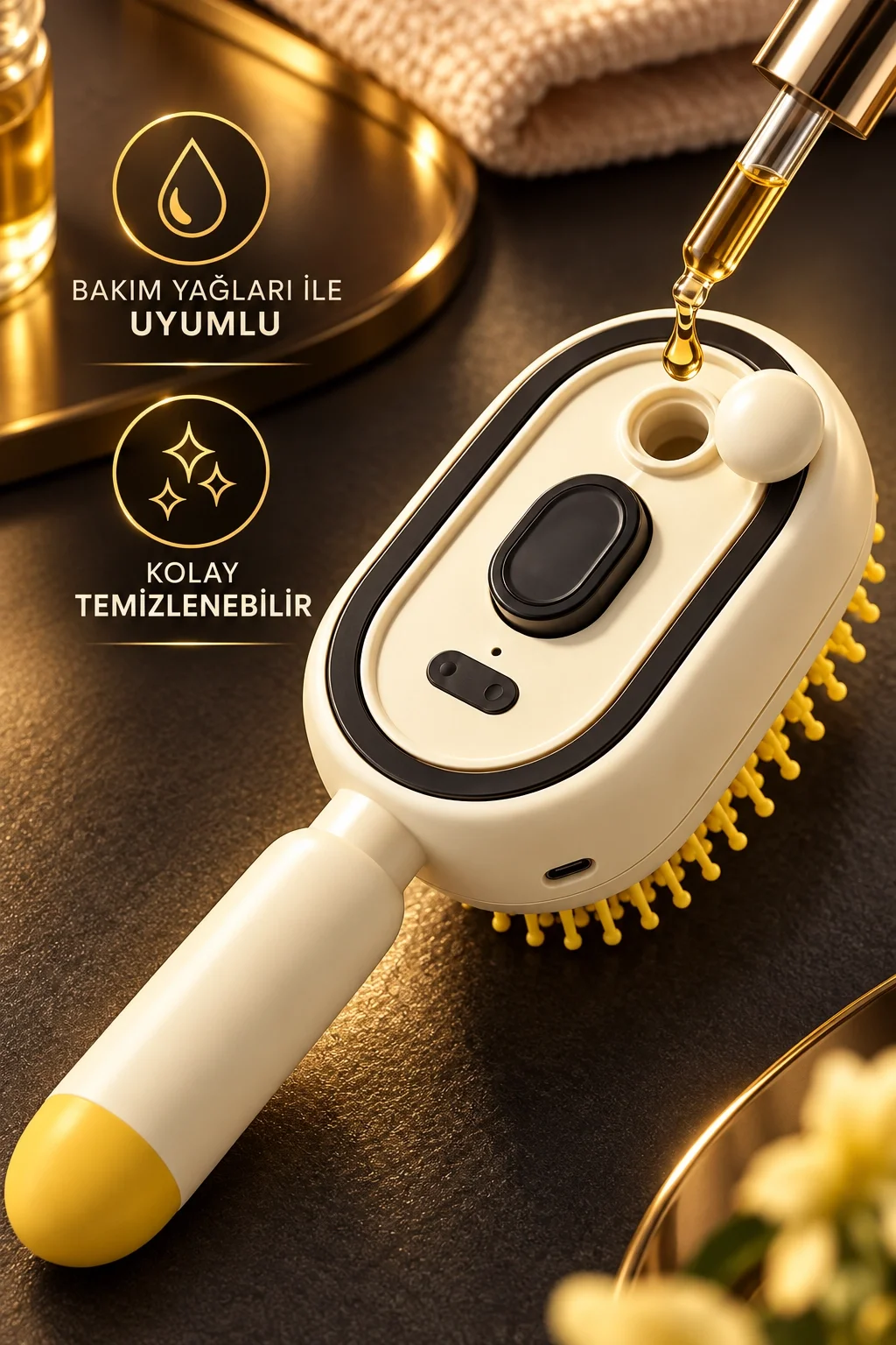 Elektrikli Spreyli Saç Tarağı 300 mAh Type‑C Şarjlı İnce Spreyli Antistatik Bakım Fırçası krem görsel 3