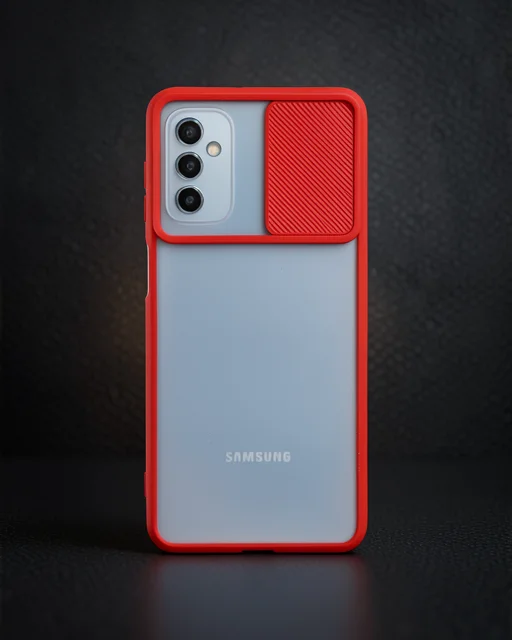 Samsung Galaxy M52 5g Kılıf Palm Buzlu Kamera Sürgülü Silikon - Kırmızı