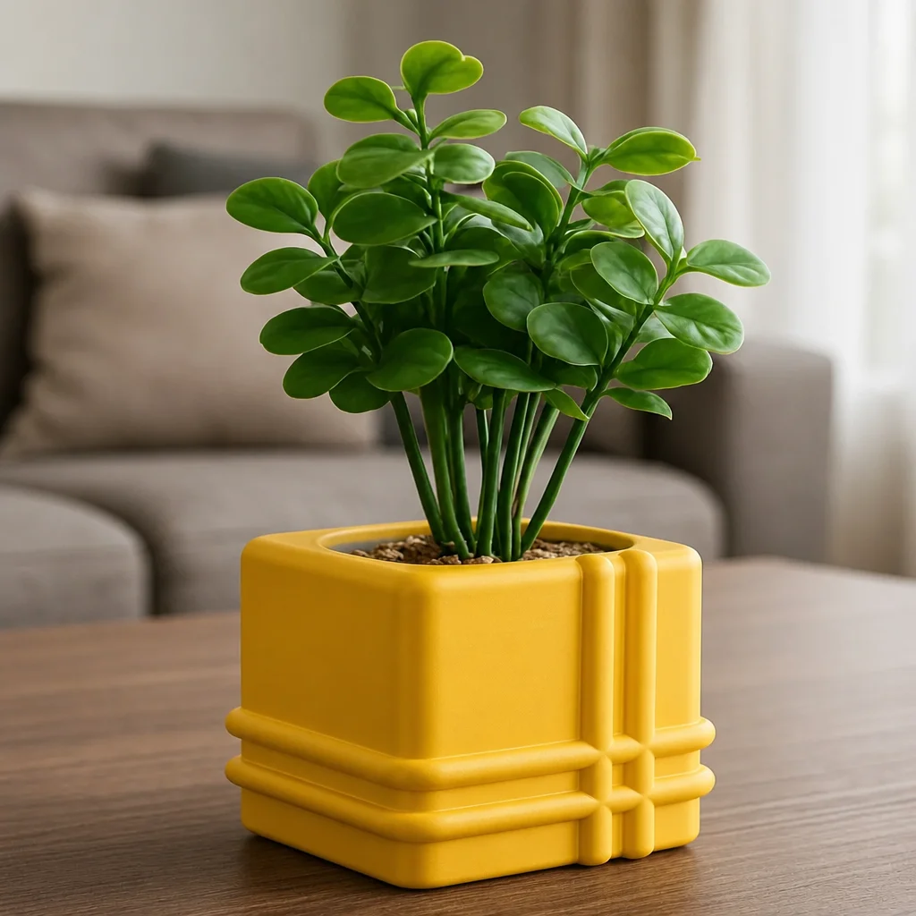 3D Baskı Square Planter - Izgara Desenli Küp Saksı-Sarı görsel 2