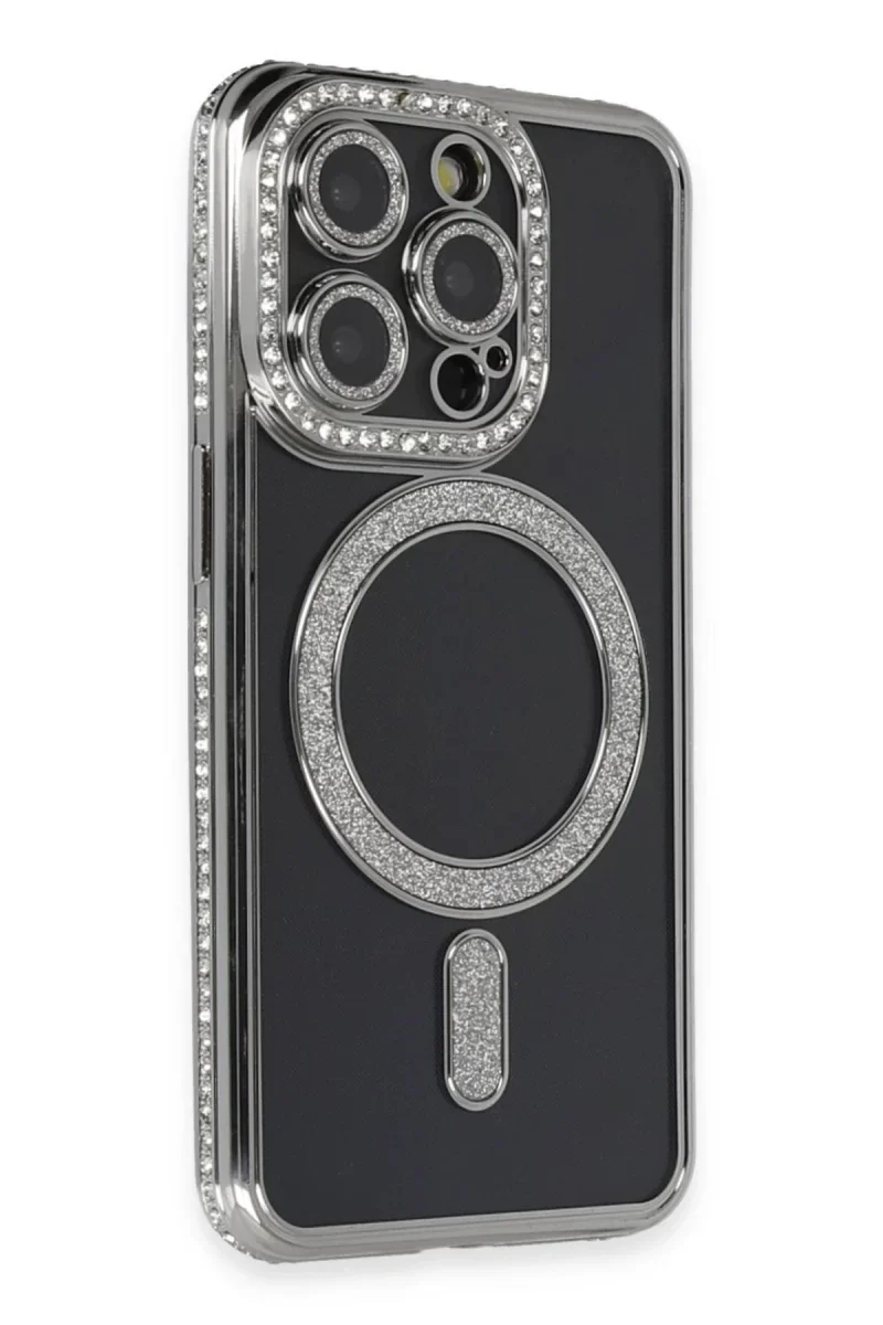 Apple iPhone 14 Pro Max Kılıf Joke Simli Magneticsafe Kılıf - Gri
