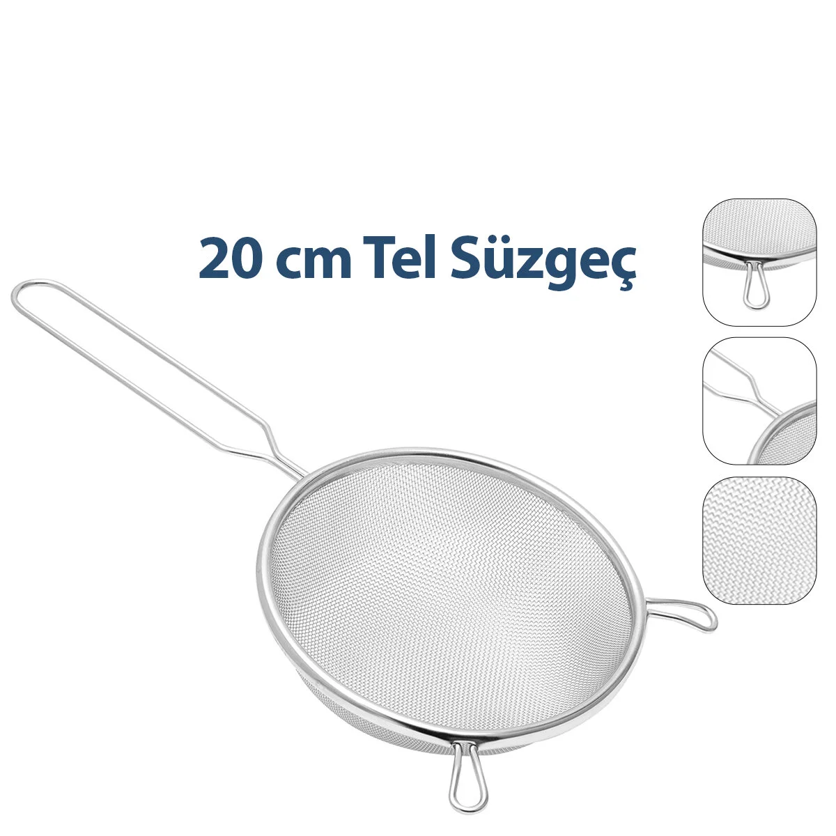 20CM Tel Süzgeç Metal Saplı Kulaklı